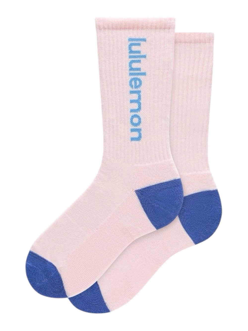 Lululemon Daily Essential Crew Socks Wordmark Pink Pearl Beach Ball Blue M NWT